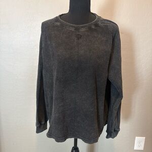 Washed Gray Thermal Sweatshirt with Gothic detail on the back